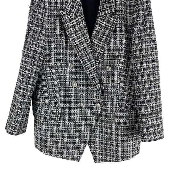 Elie Tahari Double Breasted Tweed Novelty Blazer Jacket Black White Size L - Picture 5 of 9